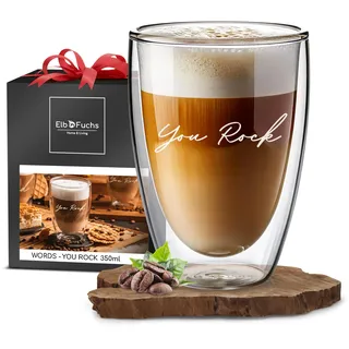 ElbFuchs® Doppelwandiges Latte Macchiato Glas | YOU ROCK | 1x 350ml [GESCHENK FÜR DIE LIEBSTEN] Ideal als Geschenk für beste Freundin | Lieblingsmensch Geschenk | Glas mit Gravur