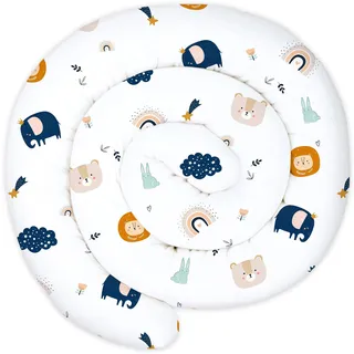 Totsy Baby XXL Bettschlange Bettkissen Stillkissen Bettrolle Bettkantenschutz Zierkissen Bettumrandung Schlange XL Handmade Marineblau mit Regenbogen 200 cm Oeko-Tex-Zertifikat