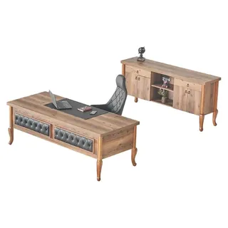 Büroeinrichtung Bürotisch Chefsessel Sideboard Stauraum Klassisch Braun