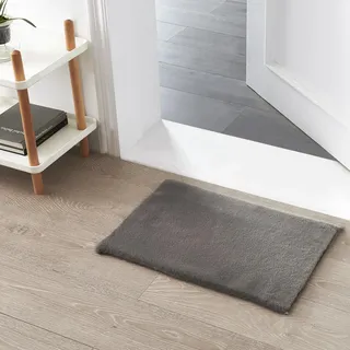 Teppich Wölkchen Fellteppich Kunstfell Teppich Waschbar, Hasenfell Imitat, Kaninchenfell, Kurzfell - Flauschiger Teppich Wohnzimmer, Bettvorleger Schlafzimmer - Dunkelgrau - 40x60cm