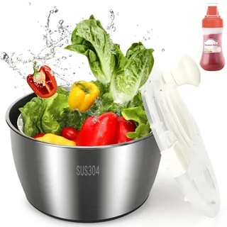 Ulable Edelstahl Salatschleuder,4.7 Liter Salatschleuder Groß Kapazität mit Kurbelantrieb,Salatschüssel, Salatschleuder Edelstahl für Obst, Gemüse, Salat,Salat Trockne,Salat Schleuder,Salad Spinner