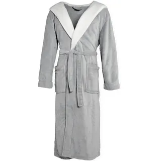 CELINATEX Texas Bademantel Kapuze XL grau creme weiß Mikrofaser Damen Herren Morgenmantel Coral Fleece Mantel