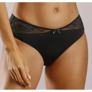Tanga LASCANA "Vittoria", Damen, Gr. 48/50, schwarz, Obermaterial: 84% Polyamid (TACTEL), 16% Elasthan (LYCRA), körpernah, Unterhosen Tanga, mit Spitzeneinsätzen