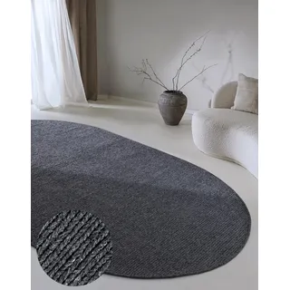 Villeroy & Boch Wollteppich Francois Oval - Natur Wohnzimmerteppich - Handgewebt & Natürlich - Boho Teppich Wolle Wohnzimmer, Schlafzimmer, Esszimmer, Flur, Küche – Anthrazit, 160x230cm