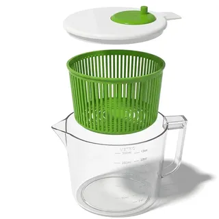 Cooler Kitchen Kleine Salatschleuder 2,5 Qt für Einzelportionen – Mini Salatschleuder und Trockner mit Messbecher – Sieb mit Waschkorb für Obst und Gemüse – Gemüsewascher Küchenhelfer