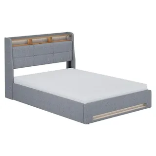 Polsterbett Vitalispa Christin Grau/Eiche 140x200 mit Matratze, LED und USB-Anschluss, Model 59805 - Grau, Braun