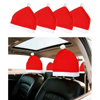 Beiktehy Santa Hut Auto kopfstützenbezüge, 8er Set lustige Auto Weihnachtsmütze kopfstütze weiches Vlies Dekoration innen Weihnachtsauto Zubehör für Autositze für Weihnachten Neujahrsfest 33x34cm
