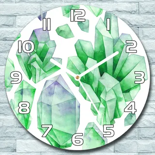 Wanduhr aus Glas Rund fi 30 Kristalle Aquarell Quarz Deko Wohnzimmer Büro - Grün