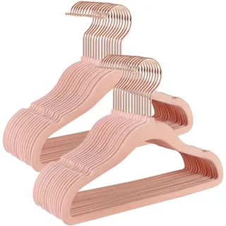 SONGMICS Kleiderbügel für Kinder, Set mit 30 platzsparenden Kleiderbügeln mit 360° drehbaren Haken, Farbe Roségold, Kleiderbügel aus rutschfestem Samt für Schrank, Kinderzimmer, Pastellrosa CRF027P30