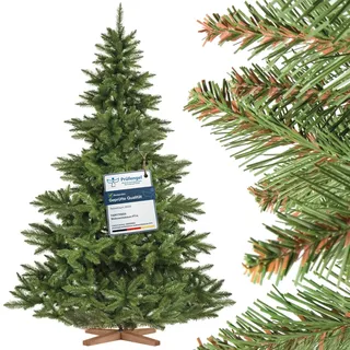 FairyTrees Weihnachtsbaum künstlich 220cm NORDMANNTANNE mit Christbaum Holzständer | TESTSIEGER Tannenbaum künstlich mit grünem Stamm | Made in EU
