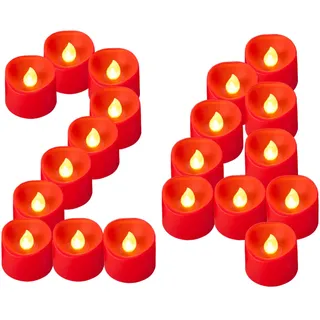 Yakpo 24 Stück rote LED-Teelichter batteriebetrieben, flammenlos flackernde rote Kerzen elektrische Teelichter künstliche Kerzen Großpackung für Weihnachten Halloween Hochzeit romantische Dekorationen