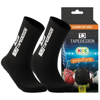 TAPEDESIGN - "Classic Kids" 1 Paar rutschfeste Kinder Fußball-Socken (Gr. 30 - 36) mit gummierten Noppen Schwarz (One-Size) - Grip Fussball-Socken & Sport-Socken für Jungen, Mädchen & Jugendliche