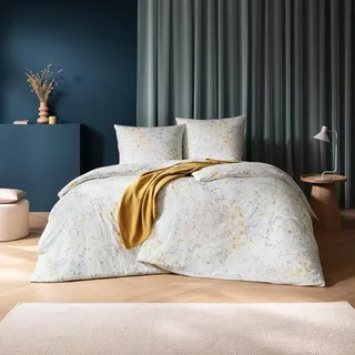 Estella Mako Jersey Bettwäsche 135x200 Nadine grün beige Wiese Gräser 6533-530 - Grün