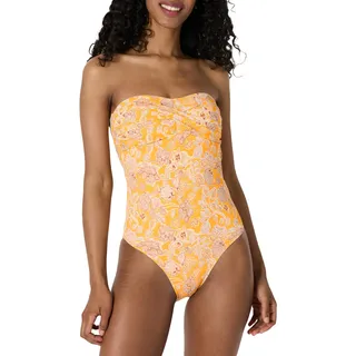 Amazon Essentials Damen Einteiliger Bandeau-Badeanzug, Gelb Mehrfarbig Folk-Blumenmuster, 36