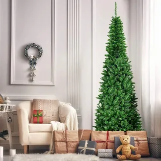 Costway Bleistift Weihnachtsbaum Grün 225 cm