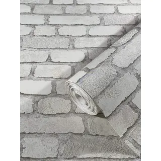 marburg Steintapete Weiß Backstein Optik Ziegelstein 3D Effekt für Schlafzimmer Wohnzimmer oder Küche Tapete Steinoptik 10,05m x 0,53m 58412