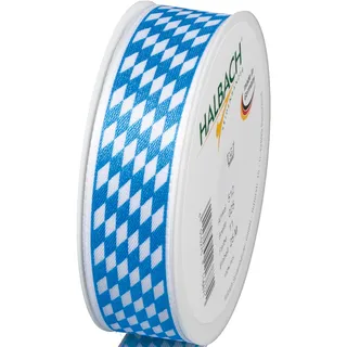 Halbach Seidenbänder Oktoberfest Deko Band | Breite: 25 mm Länge: 25 m Farbe: Blau/Weiß | Geschenkband Bayern | für bayrische Tischdeko oder Geschenke