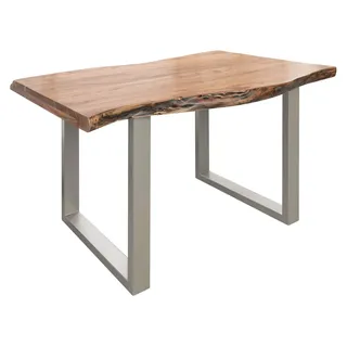 MASSIVMOEBEL24.DE Baumtisch Akazie 140x90x77 natur lackiert / U-Beine silber matt FREEFORM 5 - Braun