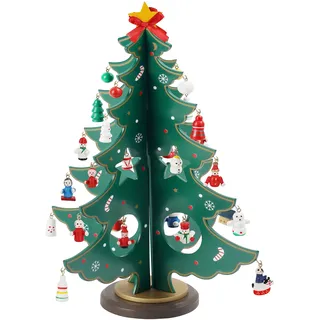 Belle Vous Mini-Tannenbaum aus Holz mit 30 Ornamenten - Tisch Tannenbaum zum Basteln - Deko Holz Tanne mit Mini-Ornamenten - Geeignet als Spielzeug, Geschenk oder Weihnachtsdekoration