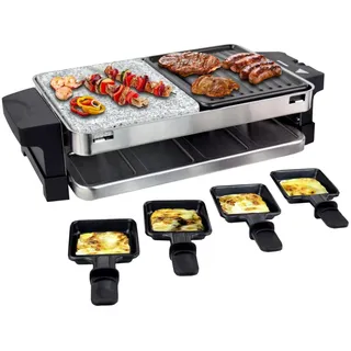 8er Raclette Grill | Tischgrill | Steinplatte | Emailliert Bernus - Schwarz