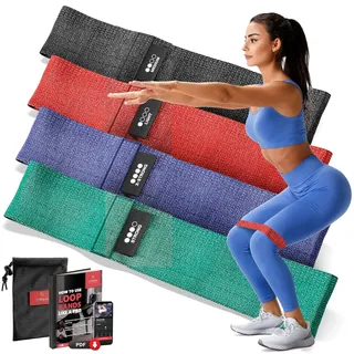 Fitnessband Set - Latex/Stoff Loop Resistance Widerstandsbänder + Trainings-eBook | Gymnastikband Fitness Sport Workout Krafttraining Band elastisch | Booty Trainingsband Sportband Miniband Yoga