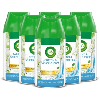 Air Wick Freshmatic Max Raumspray – Nachfüller für den Air Wick Freshmatic Max – Duft: Cotton und Weißer Flieder – 6 x 250 ml Nachfüller