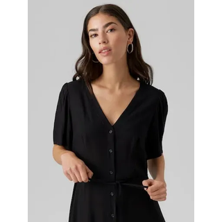 Minikleid VERO MODA "VMALBA SS SHORT DRESS WVN NOOS", Damen, Gr. M, N-Gr, schwarz, Web, Obermaterial: 100% Viskose, slim fit kurz, V-Ausschnitt, Kleider Minikleid, Viskose, slim fit