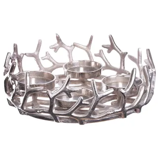 Brandsseller Adventskranz Silber Ø 28 cm – Stilvoller Kerzenhalter für 4 Kerzen - Moderner Weihnachtskranz aus Aluminium mit stilisierten Ästen, Elegante Tischdeko