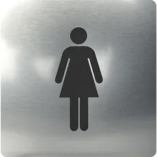 WC Symbol Frau selbstklebend, 100 x 100 mm, Kunststoff Edelstahl-Effekt