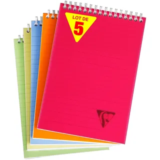 Clairefontaine 328636C - Packung mit 5 Doppelspiralbücher Linicolor Fresh DIN A4 Hochformat, 80 Blatt liniert, 90g, farbig sortiert, 1 Pack