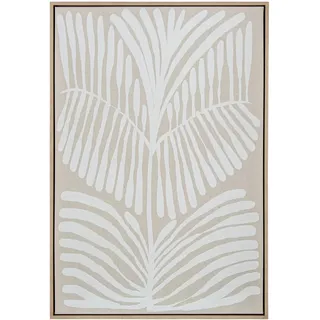 DRW Leinwandbild mit Holzrahmen mit Blättern in Beige, Weiß und Natur, 120 x 2 x 175 cm