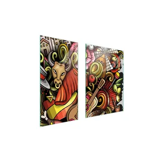 Herdabdeckplatten 2 teilig 75x52 Glaskeramikkochfeld Abdeckung Glas Schneidebrett Stier Gitarre