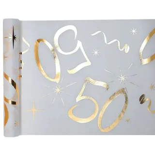 SANTEX 50. Geburtstag weiß gold Tischläufer 5 m x 30 cm Zahl 50