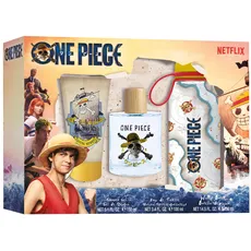 AIR VAL Netflix One Piece Geschenkset: Eau de Toilette 100 ml + Duschgel 150 ml + Wasserflasche, Perfektes Anime Parfum und Duschgel Set für Serienfans