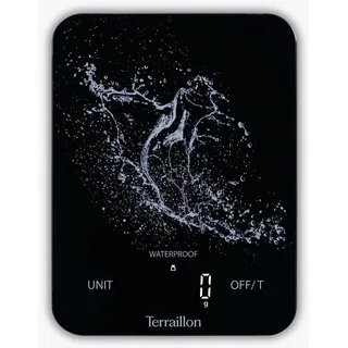 TERRAILLON - AQUA RESIST – Elektronische Küchenwaage, wasserdicht IP67, Display Magic LED mit Hintergrundbeleuchtung, Kapazität 8 kg, Skalierung 1 g, ohne Batterien, USB-C-Aufladung, Schwarz