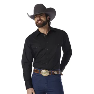 Wrangler Herren Sport Western Basic Two Pocket Long Sleeve Snap Shirt Hemd, Schwarz, L