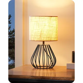 EDISHINE Nachttischlampe, Moderne Tischlampe Industrial mit E14 Leuchtmittel, Vintage Tischleuchte, für Schlafzimmer, Wohnzimmer, Beige & Schwarz
