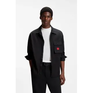Langarmhemd HUGO "Emmond", Herren, Gr. XXL (45/46), N-Gr, schwarz (schwarz001), Web, Obermaterial: 75% Baumwolle, 25% Polyamid, unifarben, oversize normal, Rundhals, Manschette, Hemden Langarmhemd, Oversize Fit, 2-Wege-Zipper, Baumwoll-Mix