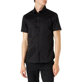 Armani Exchange Herren Stretch Satin Slim Freizeithemd, Schwarz, M