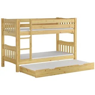 Etagenbett Kiefer Massivholzbett 90x200 Stockbett Hochbett Zubehör wählbar V-60.15-09Ni70 Rollrost. Matratze und Gästebettkasten inkl. - Naturbelassen