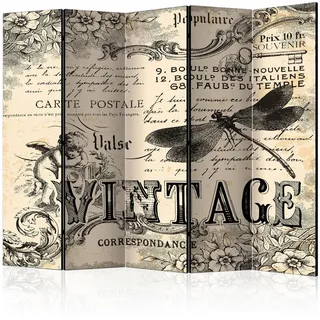 artgeist Paravent , Creme, Grau , Holz, Textil , Kiefer , massiv , Vintage , 225x172x3 cm , Motiv auf Vorder- und Rückseite , Wohnzimmer, Raumteiler, Paravents