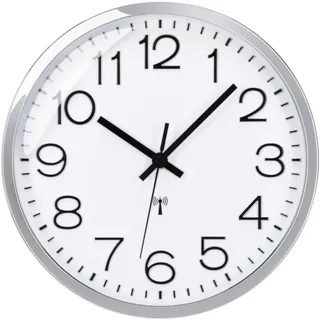 Epochic Funkuhr Wand Lautlos Wanduhr Funk Modern 30cm Groß Silber