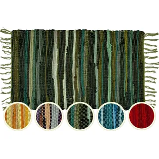 Teppich Läufer Baumwolle 50x90 Boho Streifen Dunkelblau Vorleger