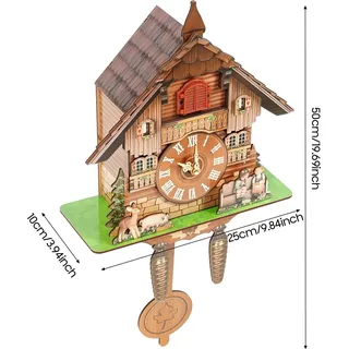 Kuckucksuhr - Wanduhr - Holz-Design - Pendel - 25×10×50 cm - Batteriebetrieben 3× C (ohne Batterien) - Kuckucksruf 7–21 Uhr (Nachtabschaltung)