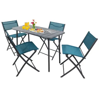 Garten-Essgruppe VCM "5 tlg. Bistroset Balkonset Gartenset Sumila 110x55", blau (türkis), B:110cm T:55cm, Obermaterial: 80% Textilmaterial TEXMAT. 20% Metall MT., Sitzmöbel-Sets, Garten-Essgruppe
