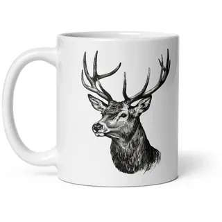 Tasse Natur Hirsch Wildschwein Fuchs Laie Markassin Wald Spaziergang Jagd Tiere Landschaft Tee Kaffee Original Tasse Geschenk Kollege Herren Damen Naturforscher Opa Oma (Hirsch)