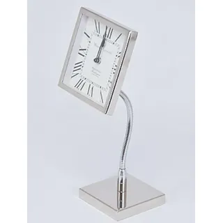 Casa Padrino Luxus Messing Tischuhr Silber 16 x 12 x H. 41 cm - Deko Accessoires - Silber