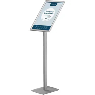 Europel Infoständer mit Klapprahmen DIN A3 - Hoch-/Querformat drehbar - Bodenständer - Aluminium - silber - Höhe: 1,12 m