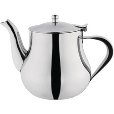 Olympia Edelstahl Teekanne 1 Liter/35 oz, Silber, Hochglanzpolitur, Arabian Style Teekanne, hitzebeständiger Griff, Scharnierdeckel, tropffreier Ausguss - Kommerzielles Café oder Heimgebrauch, M982