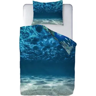 Ulticool – Bettbezug – Bettwäsche Delfin Meer Aquarium Fische Tiere – 140 x 200 cm – Kissenbezug 60 x 70 cm – für Bettdecke 1 Person Zimmer – für Kinder Jungen Mädchen – Blau